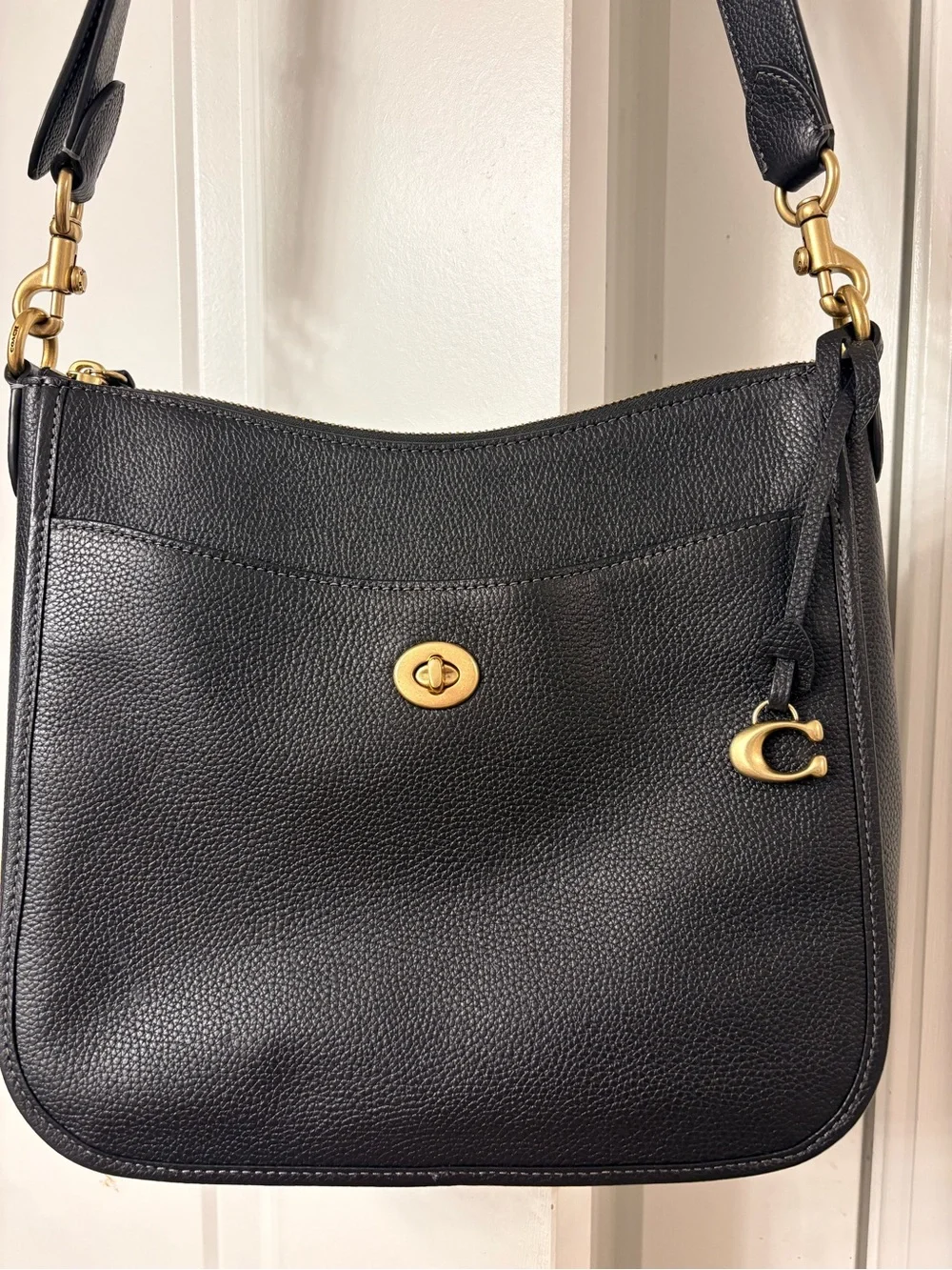 Coach Black Pebbled Leather Shoulder/Crossbody Bag with Gold Hardware